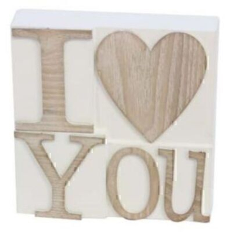 I Heart You Sign White Wood Gisela Graham. This beautiful French style sign is make from wood with white background and natural wood coloured writing with the saying 'I Heart you' would make a great gift for a loved one. Size 15x15x4.5cm